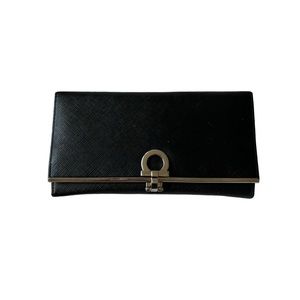 Salvatore Ferragamo Black Long Gancini Icona Leather Wallet